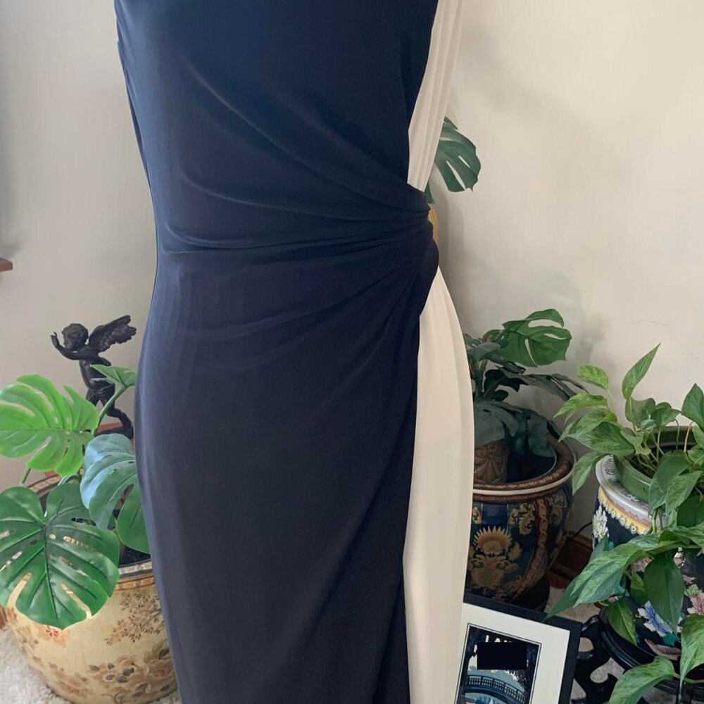 New with tags! Ralph Lauren versatile Dress black/white cascade-drape Size 8 - Picture 3 of 12